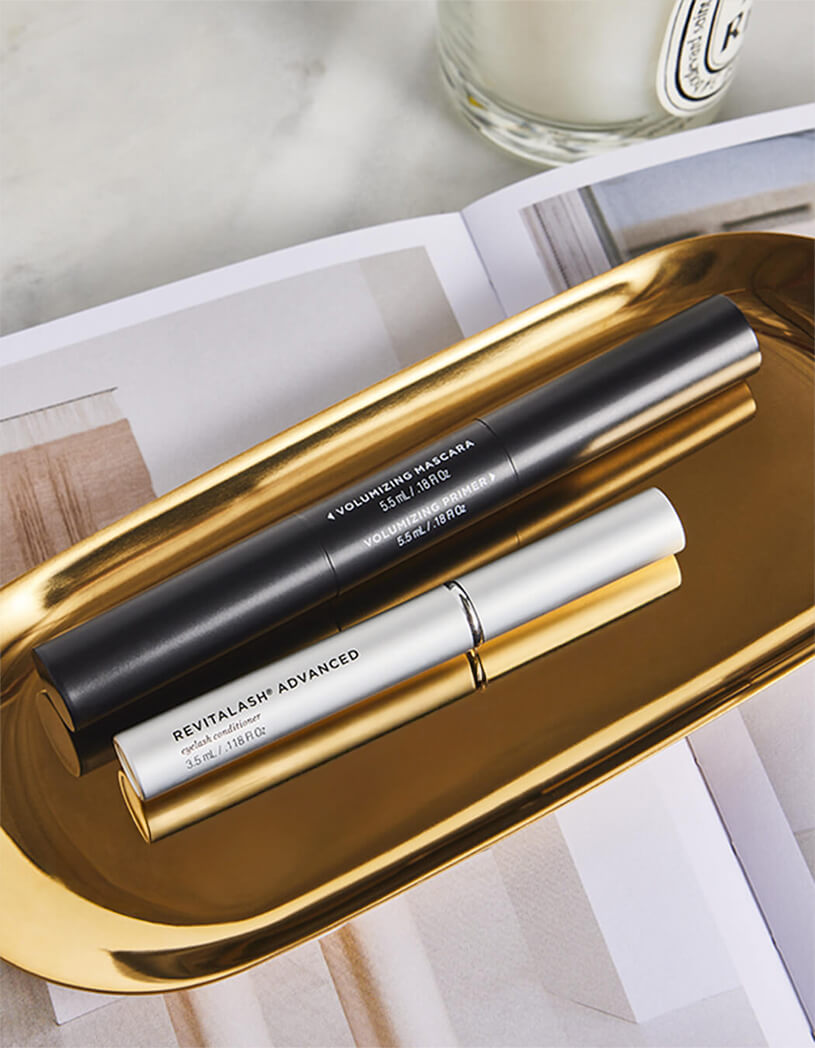 Lash products on gold tray